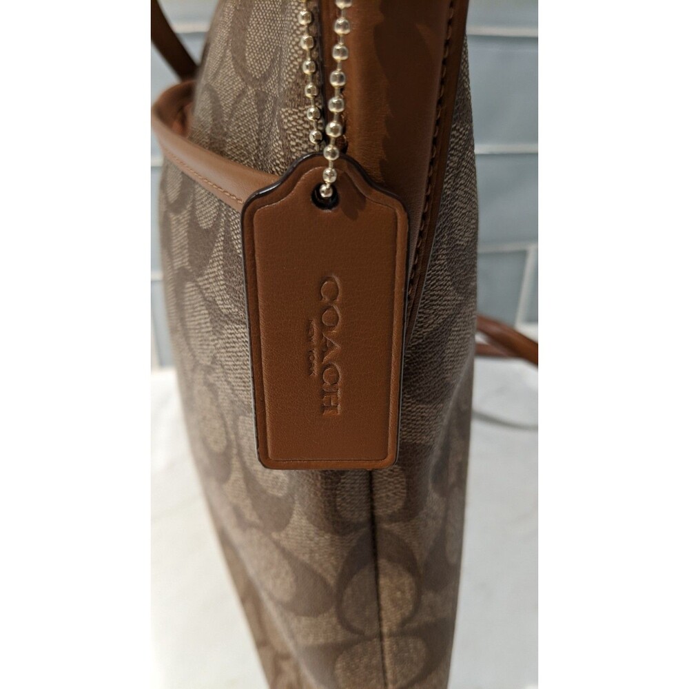COACH #F58297 Signature File Crossbody Zip Top Handbag Khaki/Saddle WORN ONCE!!! - Picture 14 of 16